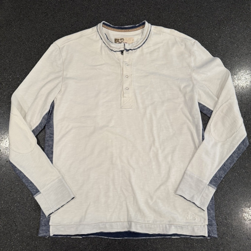 32 Bar Blues White Blue Men's Henley Medium‎ Cotton